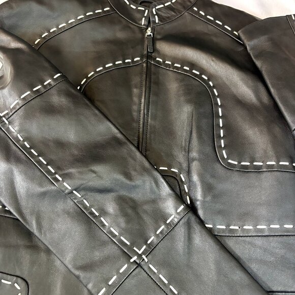 Pamela McCoy NWOT Size XS Black Genuine Leather Jacket, Full Front Zip - Picture 10 of 16
